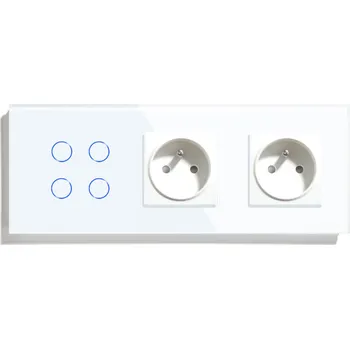 vypínač ČTYŘNÁSOBNÝ DOTYKOVÝ SPÍNAČ 4K SE DVĚMA ZÁSUVKAMI, SKLENĚNÝ SPÍNAČ