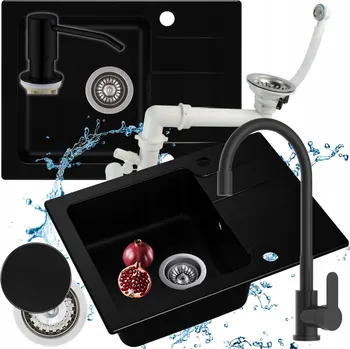 Granitový dřez Jednokomorový granitový dřez Moderno Bari černý