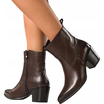 Dámská zimní obuv Čokoládové dámské kotníkové boty KOŽENÉ Kovbojské Boty POHODLNÉ na kostce MODNE vel. 37