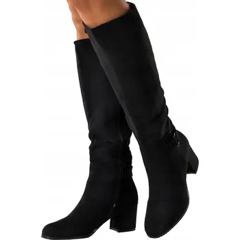 Dámské kozačky KOZAČKY Černé Dámské POHODLNÉ Podpatek Sloupek ELEGANTNÍ Nad Koleno vel. 38