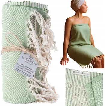 Plážová osuška Hammam, prémiová osuška, pistáciová barva, 100% bavlna, Yasmeen