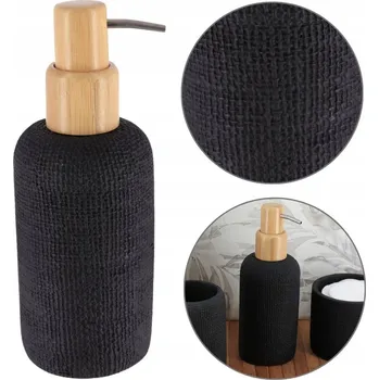 Dávkovač mýdla DÁVKOVAČ NA TEKUTÉ MÝDLO GEL TEKUTÝ PŘÍPRAVEK DO KOUPELNY S BAMBUSEM 340 ML ČERNÝ