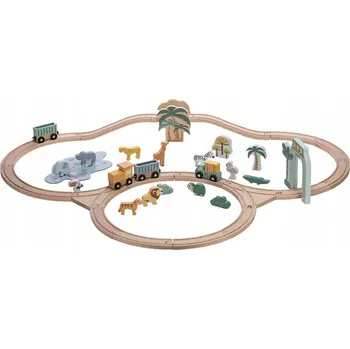 Dřevěná hračka Dřevěný vláček s kolejemi a figurkami zvířat ZOO 43 dílů FREEON