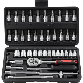 Bit Sada nástrčných klíčů s bity, 46 kusů, s 1/4" (palcovým) trnem pro opravy