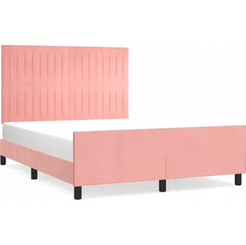 Postel Rám postele s opěrkou hlavy, růžový, 193 x 146 x 118/128 cm, samet