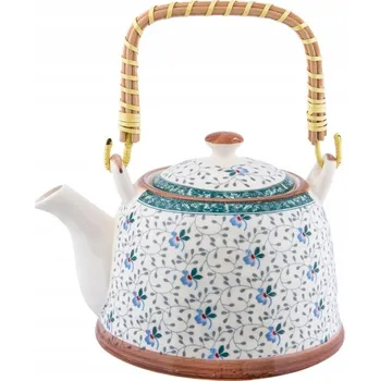 Konvice na čaj Porcelánová Konvice s Ratanovým Uchem M Clayre & Eef