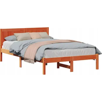 Postel Rám postele s čelem 120x200 cm, hnědá, masivní borovicové dřevo