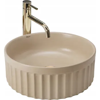 Umyvadlo UMYVADLO NA DESKU RÝHOVANÉ REA DUO CAFFE LATTE MATNÉ BÉŽOVÉ KULATÉ KRÉMOVÉ