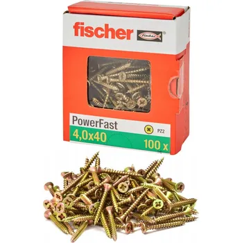 Vrták VRUTY ŠROUBY DO DESEK DŘEVA 4x40 mm PZ2 FISCHER SADA 100 KUSŮ