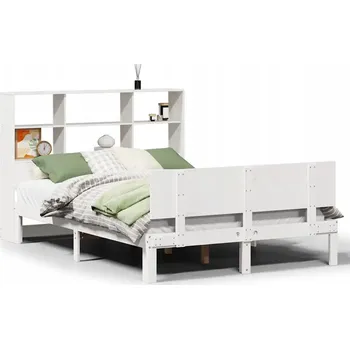 Postel Postel s regálem z masivního borovicového dřeva, bílá, 228,5 x 166 x 110 cm