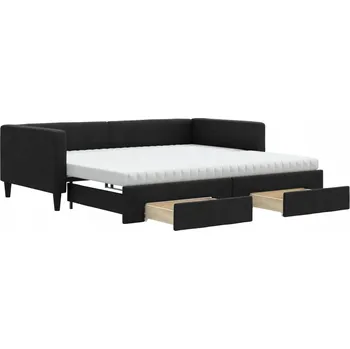 Pohovka Černá lenoška 2 v 1 se zásuvkami, rozměry: 223 x 110 x 68 cm