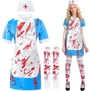 Karnevalový kostým Halloweenský kostým zombie zdravotní sestry pro ženy: Strašidelná sada oblečení zdravotní sestry se