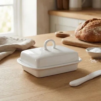 Porcelánová máslenka s pokličkou Tadar Ceramic 16,5 x 12 cm bílá