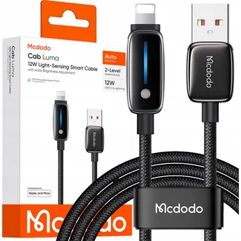 Mcdodo – datový kabel (CA-0010) – s automatickou úpravou jasu, USB-A na Lightning, 3A, 1,2m – černý