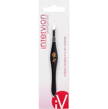 Péče o řasy a obočí Šikmá pinzeta Inter Vion černá s růží