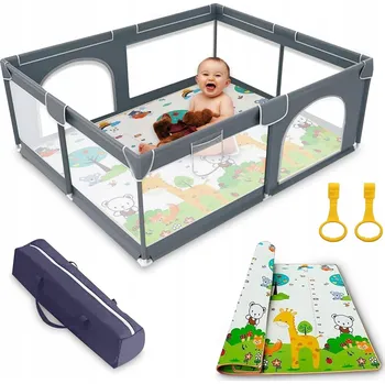 Dětská ohrádka DĚTSKÁ OHRÁDKA EVERYKIP 120x120 ŠEDÁ BEZPEČNÁ HRACÍ OHRÁDKA + DOPLŇKY