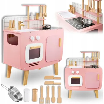 Dětská kuchyňka Dětská dřevěná kuchyňka sada pro holčičku retro boho + příslušenství