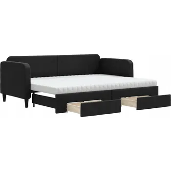 Pohovka Černá pohovka/válenda 2 v 1 s matracemi a zásuvkami, 223 x 90 x 75 cm