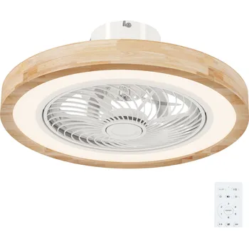 Domácí ventilátor HOMCOM Stropní ventilátor s osvětlením, dálkové ovládání, LED stropní světlo s ventilátorem, stmívatelné s RGB barvami, 6 rychlostí, 40W lampa s ventilátorem, časovač s možností změny směru otáčení, do ložnice, přírodní 50 cm