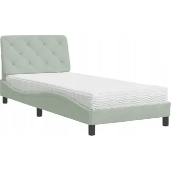 Postel Aksamitová postel světle šedá 218 x 95 x 74,5 cm s matrací 90 x 200 x 17 cm