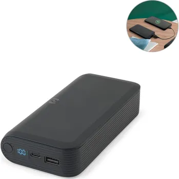 Powerbanka BECKER 20. Powerbanka 20 000 mAh z recyklovaného ABS (100% rABS) s 15W superrychlou bezdrátovou nabíječkou - Černá