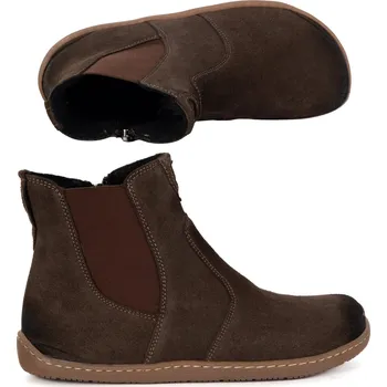 Dámská obuv Dámské barefoot kotníkové boty se zipem zateplené 1263 hnědé velur 41