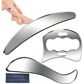 Masážní přístroj GUA SHA 3V1 MASÁŽNÍ PŘÍSTROJ PŘÍSTROJ NA ZÁDA, KRK, CHODIDLA - KOVOVÁ MASÁŽNÍ DESTIČKA OCEL