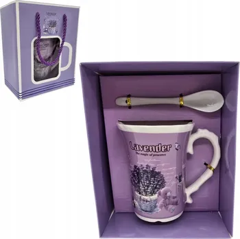 KERAMICKÝ HRNEK LEVANDULE FIALOVÝ V OZDOBNÉ DÁRKOVÉ KRABIČCE