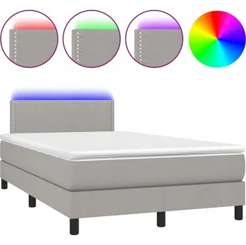Postel Kontinentální postel s matrací a LED diodami, světle šedá, 203x120x78/88 cm
