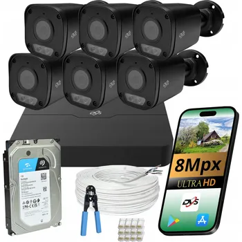 Bezpečnostní kamera EXTERNÍ KAMERY ČERNÉ 4K UHD SADA 6 KAMER 8MPX DVS POE DISK 1TB