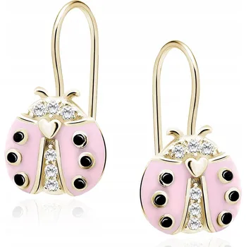 Náušnice Stříbrné pozlacené náušnice růžová beruška se zirkony pr.925