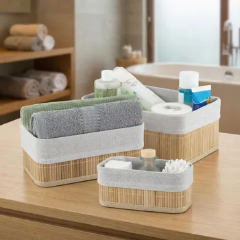 Úložný box Univerzální úložné koše bambusové Tadar 3 ks obdélníkové