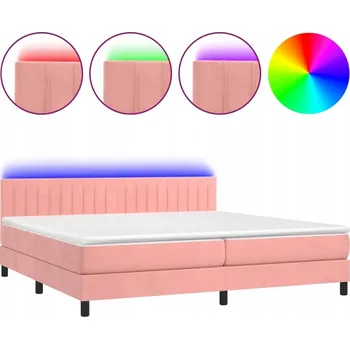 Postel Kontinentální postel 203x200 cm růžová s matracemi a LED osvětlením