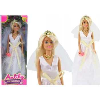 Panenka Anlily ve svatebních šatech - Nevěsta s kyticí, korunou a náhrdelníkem