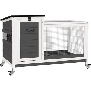 PawHut Dřevěná králíkárna Lioni, 920x520x670 mm