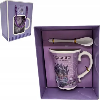 KERAMICKÝ HRNEK LEVANDULE FIALOVÝ V OZDOBNÉ DÁRKOVÉ KRABIČCE