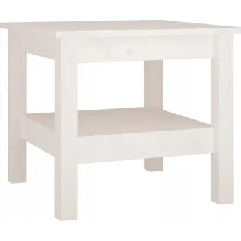 Konferenční stolek Bílý dřevěný konferenční stolek s poličkou 45 x 45 x 40 cm, masivní borovicové dřevo