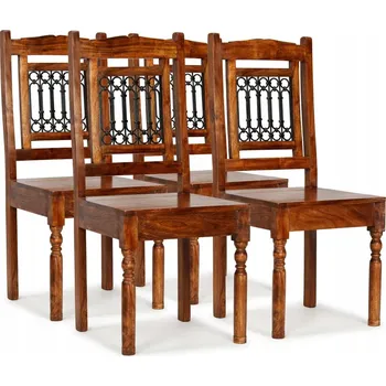 Jídelní židle Sada 4 jídelních židlí z akáciového dřeva, litinové dekorace, 43x43x10 cm
