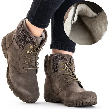 Dámská obuv Kotníkové Boty KOŽENÉ zateplené VLNOU kotníčkové boty ŠÍŘE H zimní boty ZIP Wojtyłko