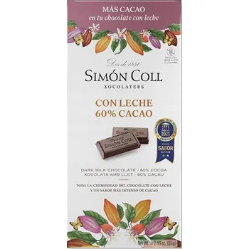 Čokoláda ŠPANĚLSKÁ ČOKOLÁDA MLÉČNÁ 60% KAKAO SIMÓN COLL 85 g