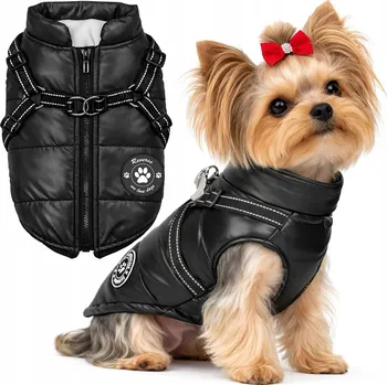 Obleček pro psa TEPLÁ BUNDA OBLEČEK PRO PSA ZIMNÍ VESTA ČERNÁ S POSTROJEM 2v1 - S