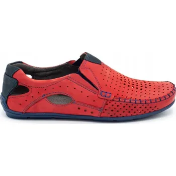 Pánské mokasíny PÁNSKÉ MOKASÍNY KOŽENÉ LETNÍ 901 ČERVENÉ VEL. 49