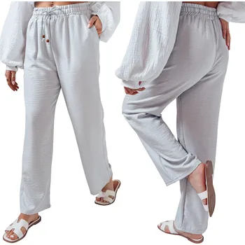 Dámské kalhoty Dámské látkové kalhoty s širokými nohavicemi a vysokým pasem bílé UY2646 - M