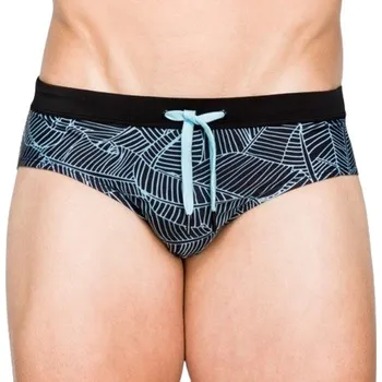 Pánské plavky Sexy Pánské Plavky Vzor Listů Slipy s Push Up Vložkou + 3XL