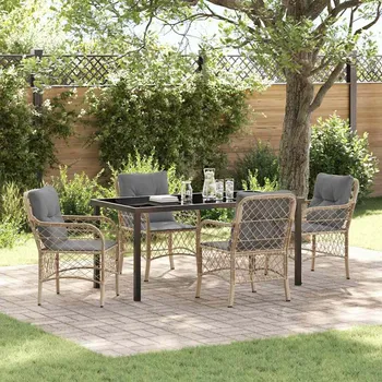 Zahradní jídelní souprava s polštářem 5 pcs Béžová polyratan Béžová3380235