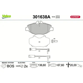Brzdová destička Sada brzdových destiček, vždy 4 kusy v sadě VALEO 301638A