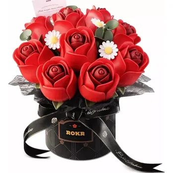 Stavebnice ROKR 3D stavebnice kytice červených růží v dárkovém boxu