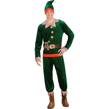 Karnevalový kostým Malý elfí pomocník Santa Clause (top, kalhoty, návleky na boty, čepice s ušima) - M
