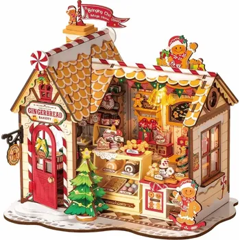 3D puzzle 3D dřevěná skládačka perníková chaloupka s LED osvětlením ROLIFE