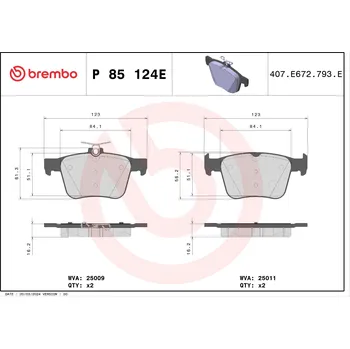 Brzdová destička Sada brzdových destiček, vždy 4 kusy v sadě BREMBO P 85 124E